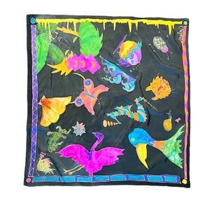 Rare Large Hand dyed silk colorful abstract art scarf by Kimberly circa 1990